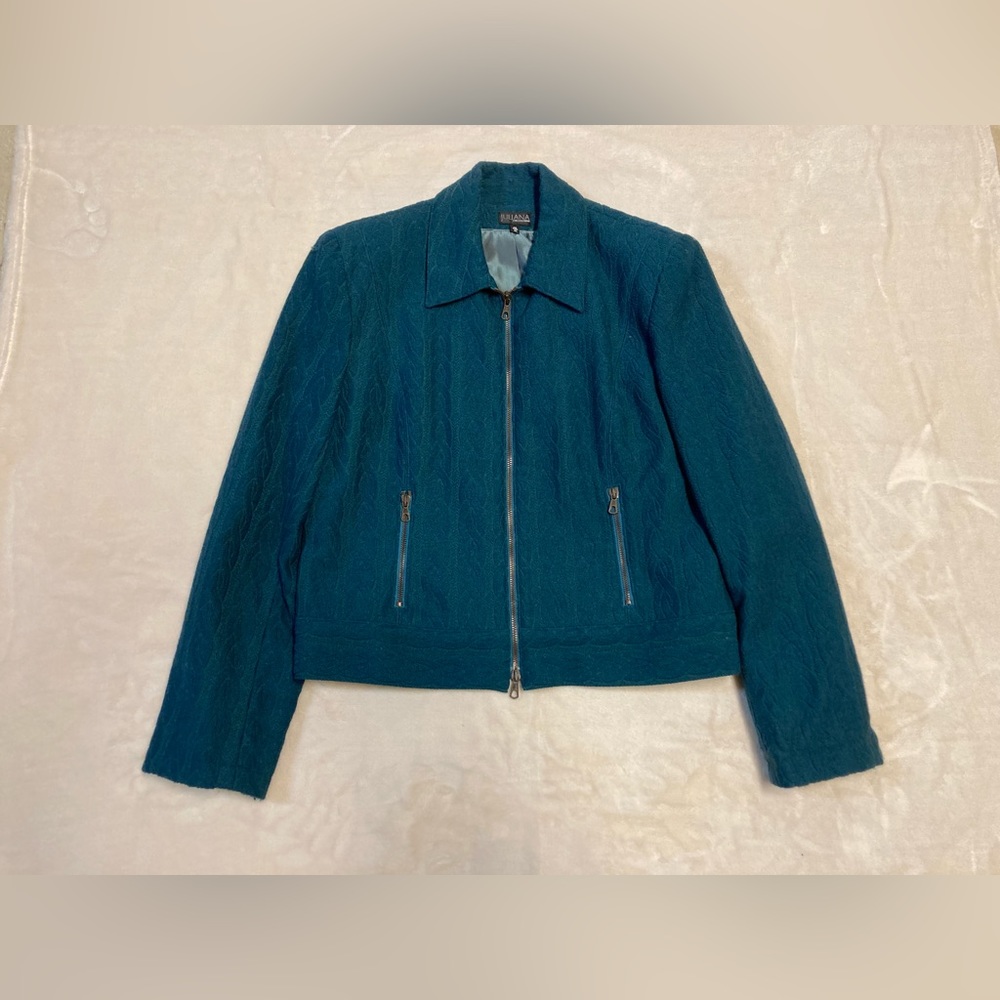 Juliana Collection Blue Ornate Printed Jacket. Size 14. Excellent Condition.